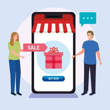 adam internet sitesinden veya cep telefonundan alışveriş, konsept pazarlama ve akıllı telefondan dijital pazarlama