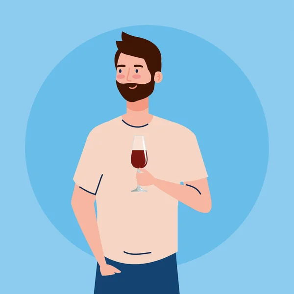 Homme heureux avec tasse de vin, mode de vie sain, fête des fêtes — Image vectorielle