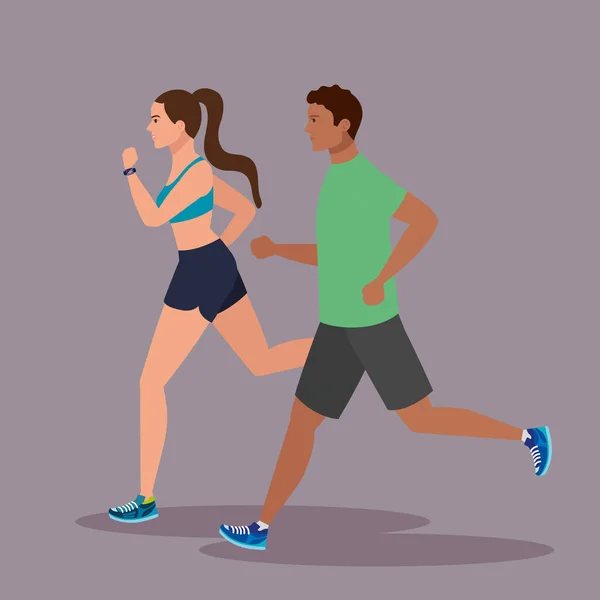 Para biegająca, kobieta i mężczyzna w sportowej odzieży jogging, ludzie sportowcy, sportowcy — Wektor stockowy