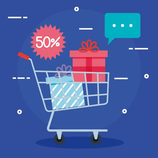 Panier shopping, ensemble d'icônes du shopping en ligne, concept de marketing numérique — Image vectorielle