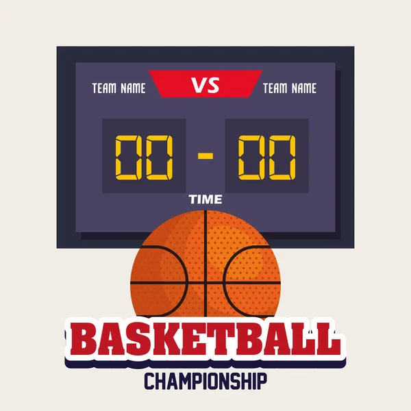 Basket-ball, étiquette, conception de ballon de basket-ball, balle et tableau de score — Image vectorielle
