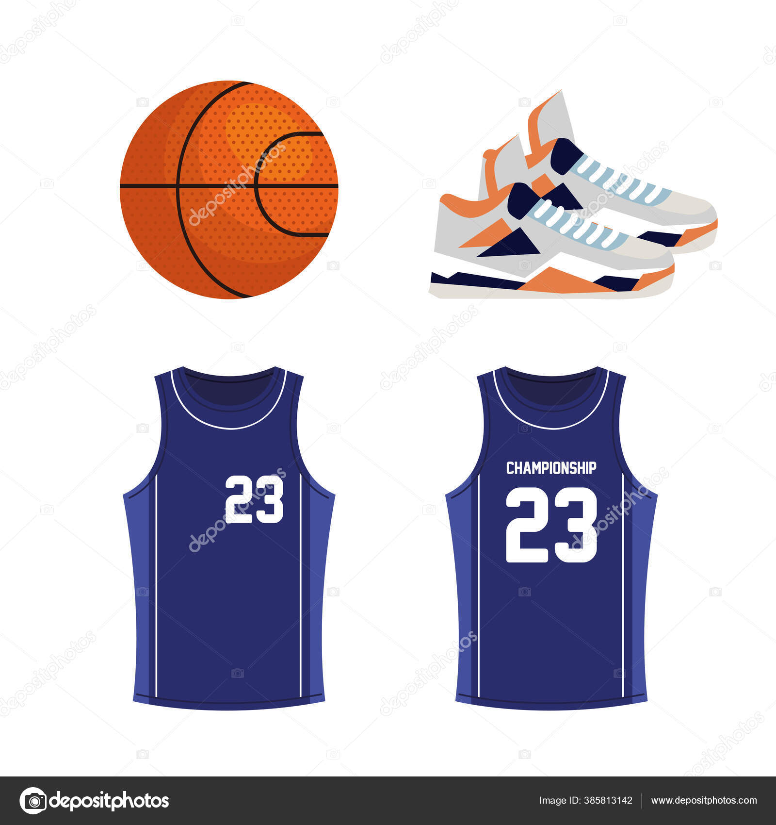Conjunto de iconos de baloncesto, contiene iconos tales como bola, zapatos,  camisas Ilustración de stock de ©yupiramos #385813142