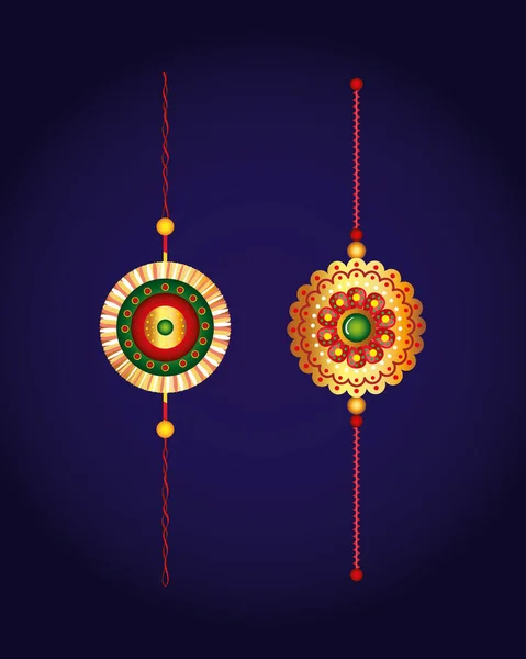 Набір ракі, ракша бандан, індуїстське святкування традиція фестивалю культури Індії — стоковий вектор