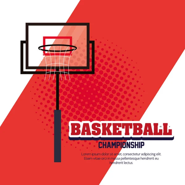 Basketbal kampioenschap, embleem, ontwerp van basketbal en hoepel mand — Stockvector
