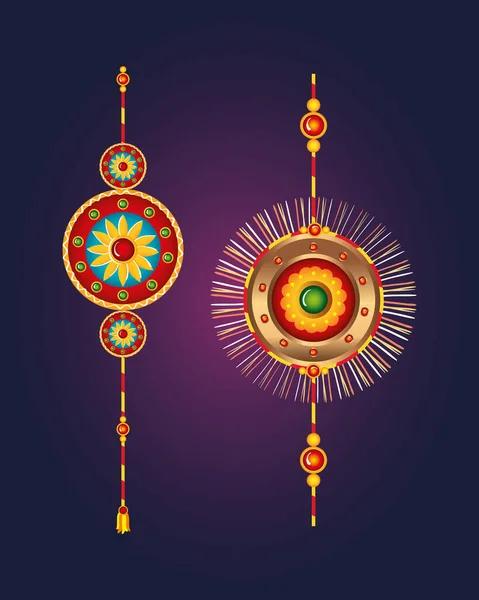 Набор ракхи, ракша бандхан, индуистский праздник индийский фестиваль традиции культуры — стоковый вектор