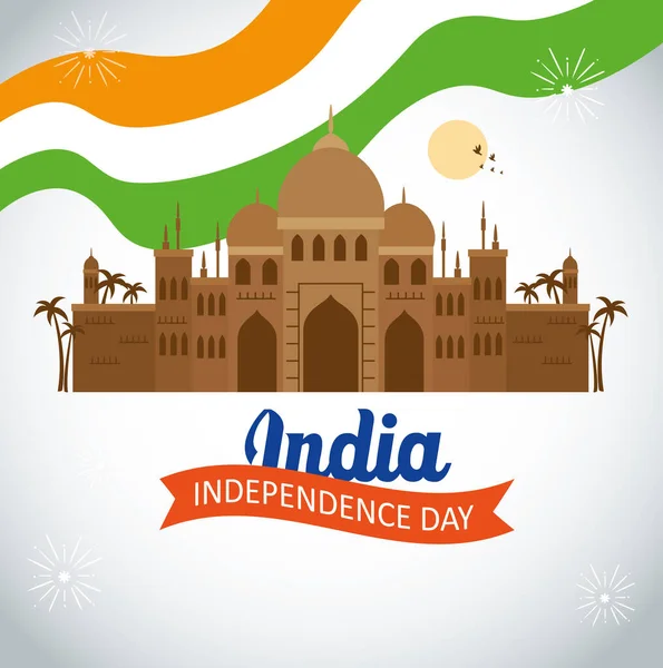 Índia feliz celebração do dia da independência com monumento famoso —  Vetores de Stock