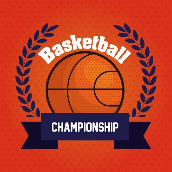 Basketballmeisterschaft, Emblem, Design mit Basketballball, mit Schleifendekoration — Stockvektor