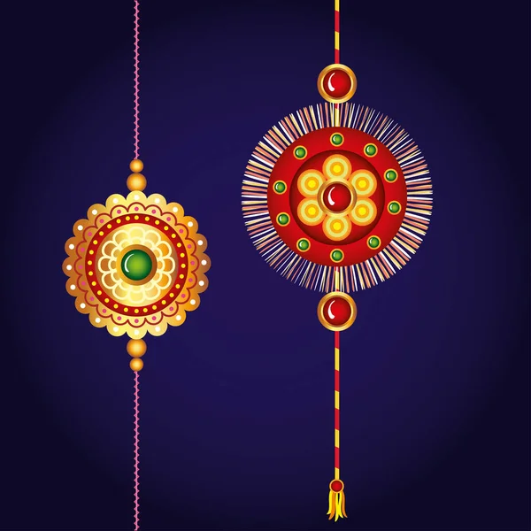 Набор ракхи, ракша бандхан, индуистский праздник индийский фестиваль традиции культуры — стоковый вектор