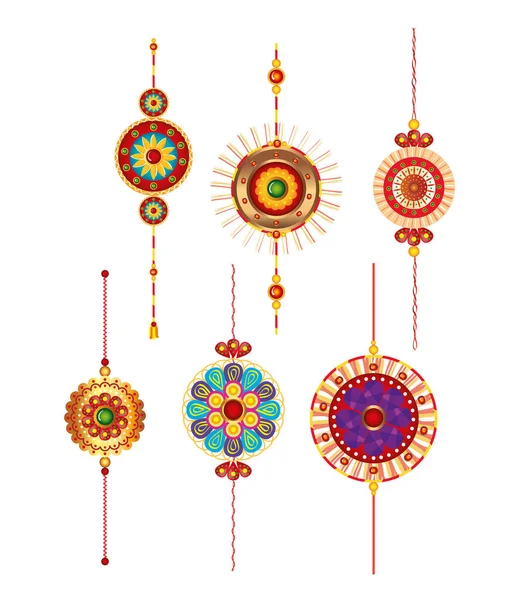 Conjunto de rakhi, raksha bandhan, hindú celebración india festival cultura tradición — Archivo Imágenes Vectoriales