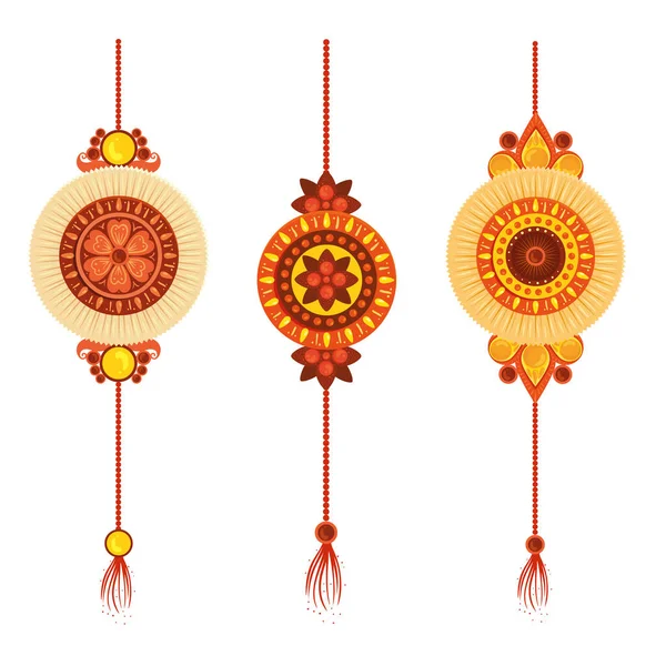 Set van rakhi, raksha bandhan, hindoe viering india festival cultuur traditie — Stockvector