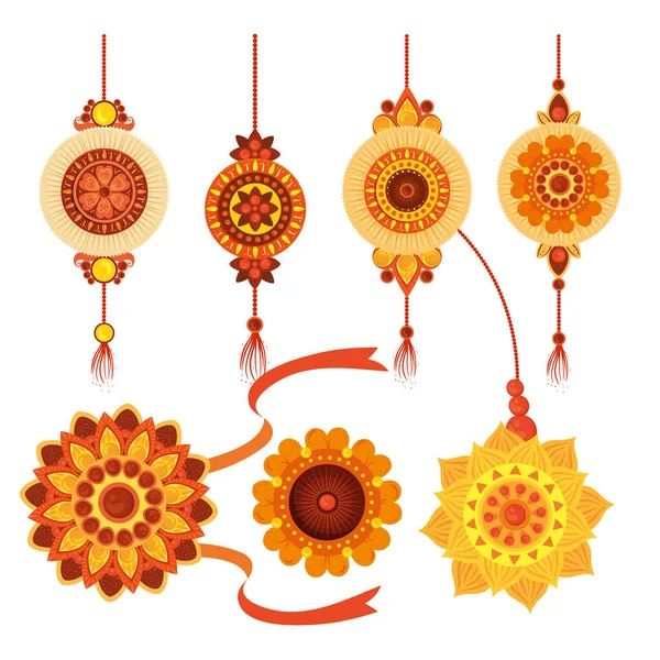Zestaw rakhi, raksha bandhan, hinduskie świętowanie indyjskiej tradycji kultury festiwalowej — Wektor stockowy