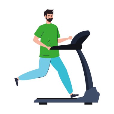 Spor, koşu bandında koşan adam, elektrik eğitim makinesinde spor yapan adam.
