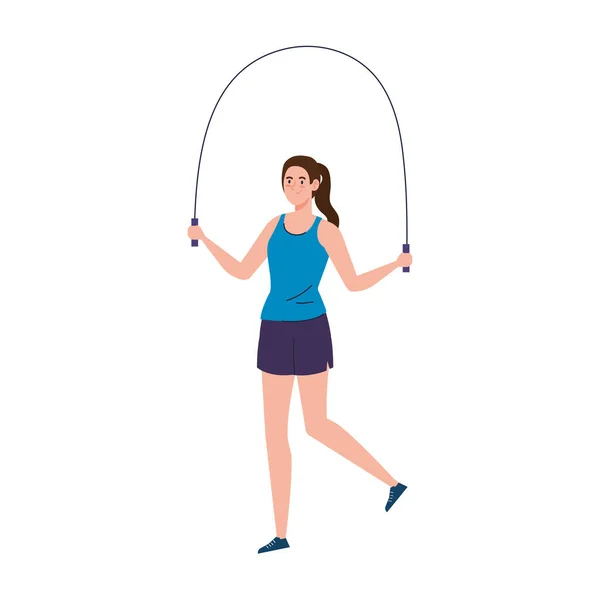 Mujer saltar cuerda, deporte recreación ejercicio — Vector de stock