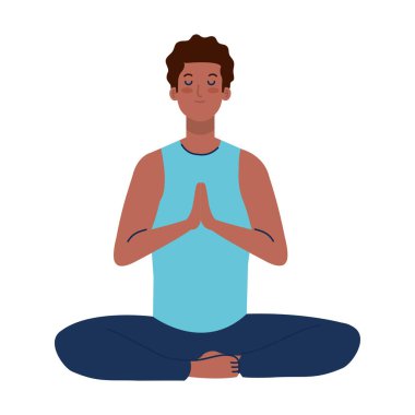 Adam afro meditasyon, yoga konsepti, meditasyon, rahatlama, sağlıklı yaşam tarzı