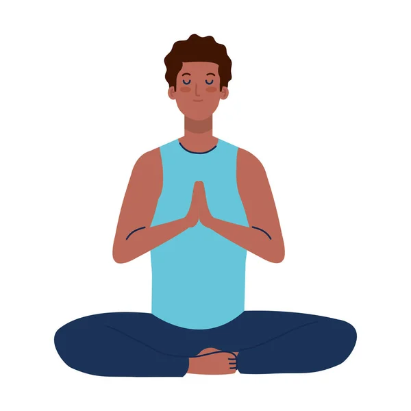 Uomo afro meditando, concetto di yoga, meditazione, relax, stile di vita sano — Vettoriale Stock