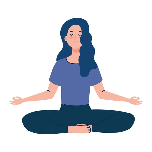 Медитирующая женщина, концепция йоги, медитации, расслабления, здорового образа жизни — стоковый вектор