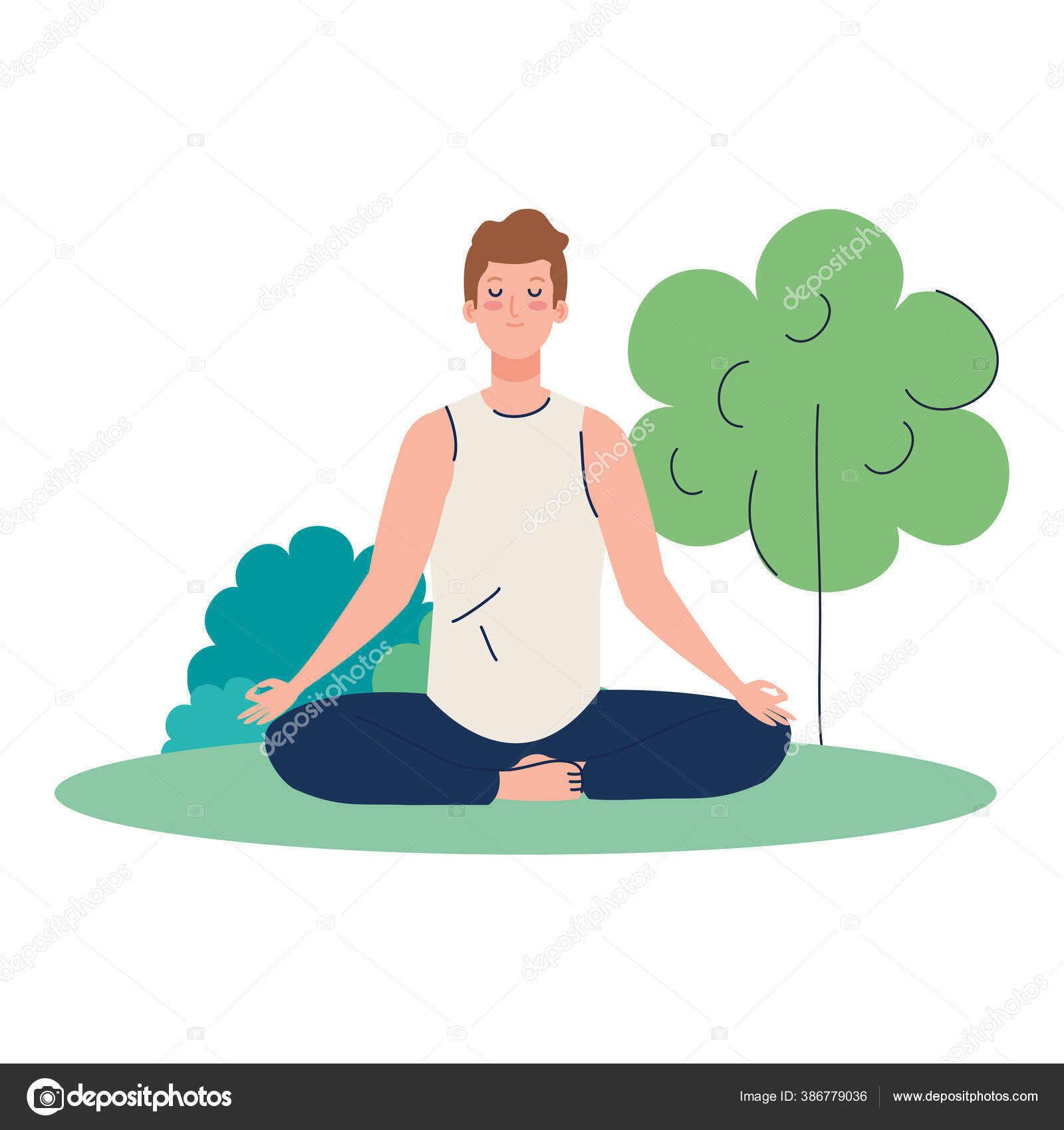 Homem meditando, conceito para ioga, meditação, relaxar, estilo de vida  saudável na paisagem imagem vetorial de yupiramos© 386779036