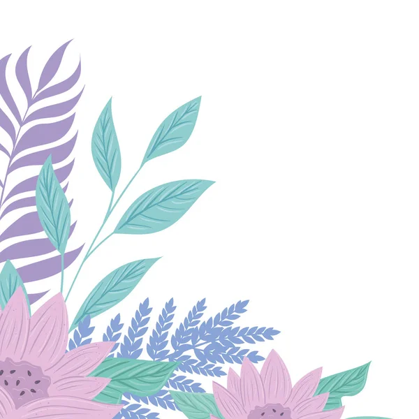Bunga berwarna ungu pastel dengan cabang dan daun, konsep alam - Stok Vektor