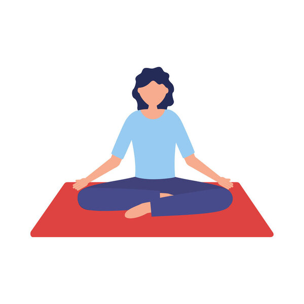 Woman doing yoga at mat vector design