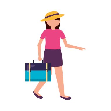 Şapkalı ve çantalı kadın vektör tasarımı