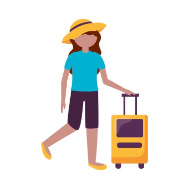 Şapkalı ve çantalı kadın vektör tasarımı