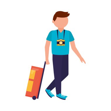 Çantalı ve kamera vektör tasarımlı adam