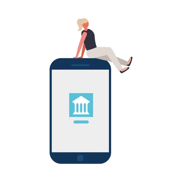 Аватар женщины со смартфоном и дизайном банковского вектора — стоковый вектор