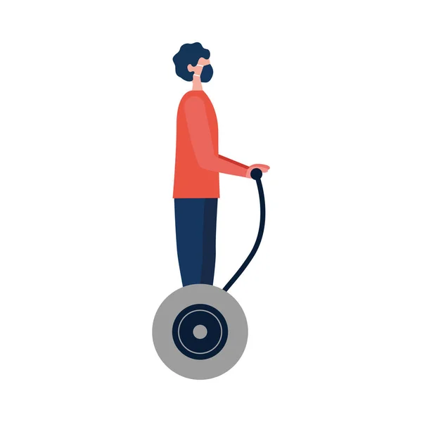 Man with medical mask on hoverboard vector design — Stock Vector