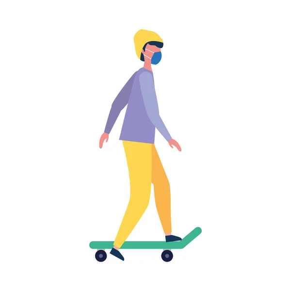 Hombre con máscara médica en el diseño del vector de skate — Archivo Imágenes Vectoriales