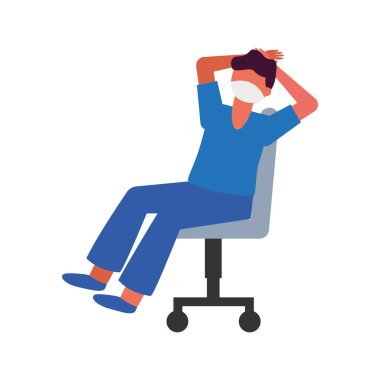 Sandalye vektör tasarımında tıbbi maskeli adam