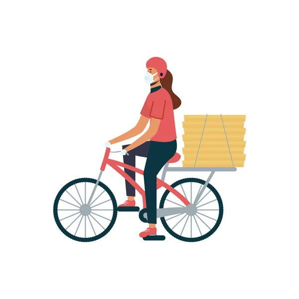 マスクバイクとボックスベクトルデザインを持つ配信女性 — ストックベクタ