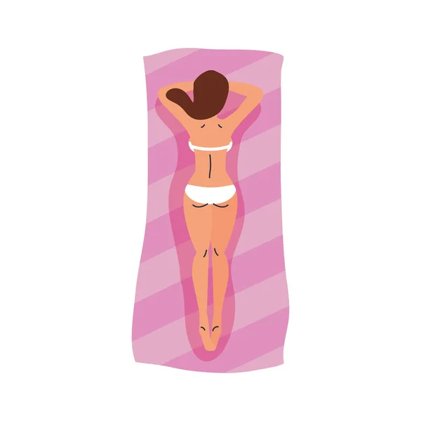 Tecknad flicka med bikini på handduk vektor design — Stock vektor