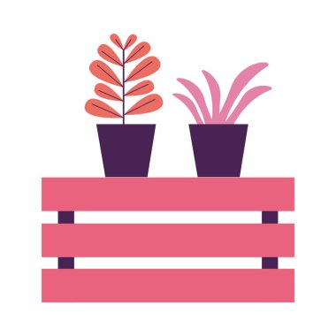 Tablo vektör tasarımındaki tencerelerin içindeki izole bitkiler