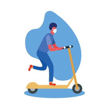 Scooter vektör tasarımında tıbbi maskeli adam