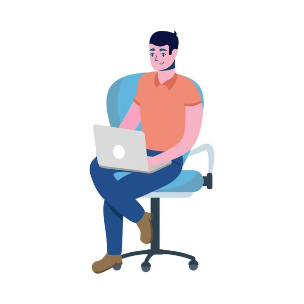 Άντρας με φορητό υπολογιστή σε καρέκλα διανυσματικό σχεδιασμό — Διανυσματικό Αρχείο