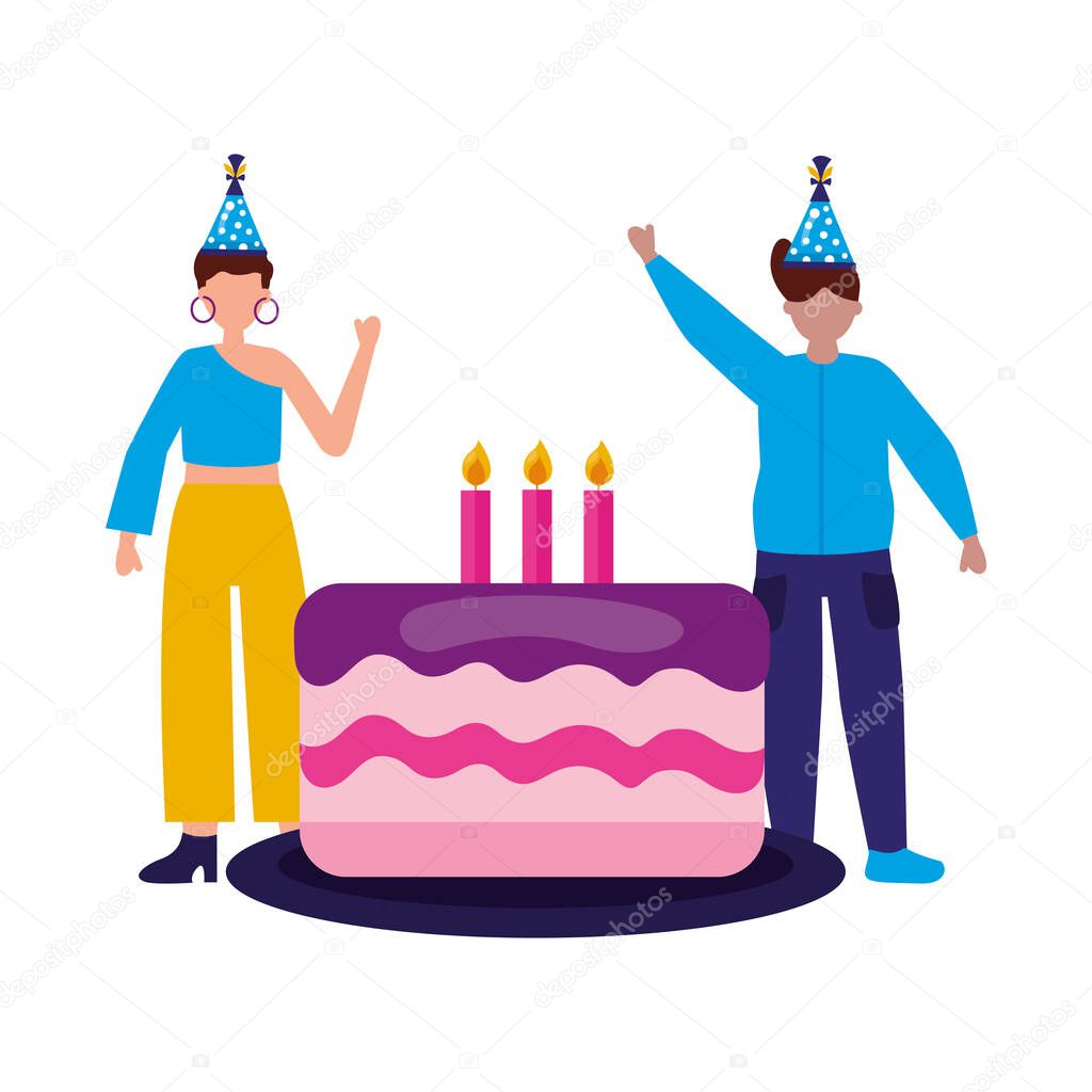woman and man avatar with cake vector design