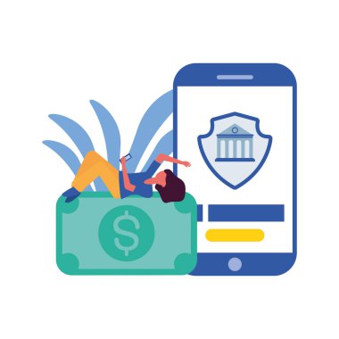 Akıllı telefon ve banka vektör tasarımlı kadın avatarı