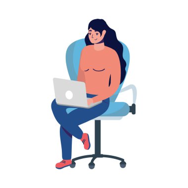 Dizüstü bilgisayarı koltuk vektörü tasarımında olan kadın