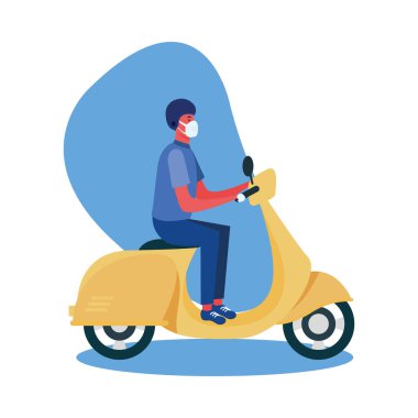 Motosiklet vektör tasarımında tıbbi maskeli adam