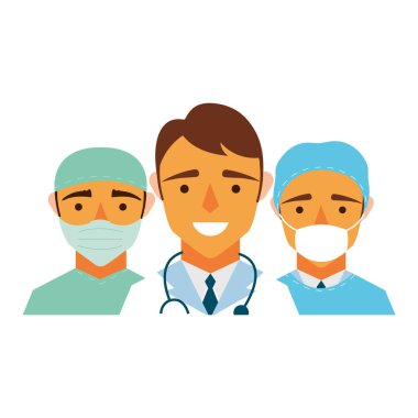Üniformalı ve maskeli erkek doktorlar vektör tasarımı