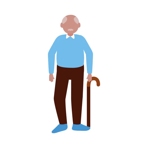 Grootvader avatar oude man met stok vector ontwerp — Stockvector