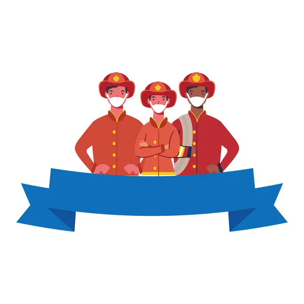 Firefighters men with masks and ribbon vector design — Stock Vector