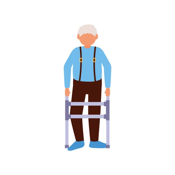 Nonno avatar vecchio con walker vector design — Vettoriale Stock