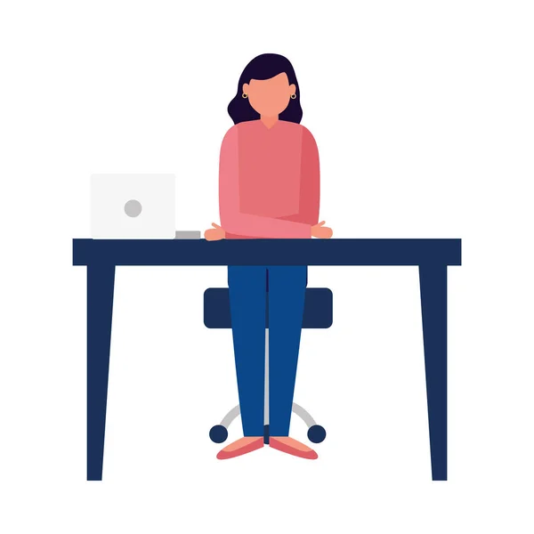 Geïsoleerde avatar vrouw op bureau vector ontwerp — Stockvector