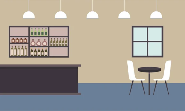 Restaurant tafel en bar met flessen plank vector ontwerp — Stockvector