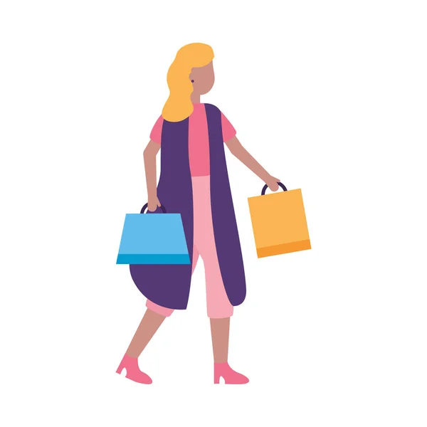 Woman avatar with shopping bags vector design — Stock Vector