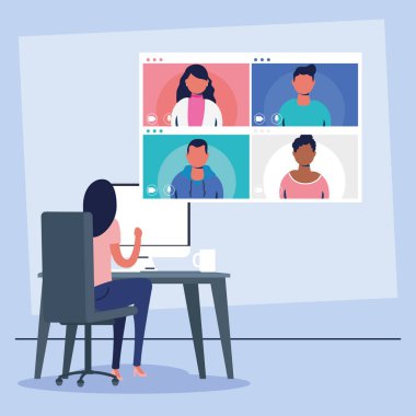 Sanal konferans iletişiminde masaüstünü kullanan kadın