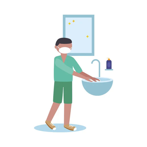 Homme se laver les mains sur la conception vectorielle robinet d'eau — Image vectorielle