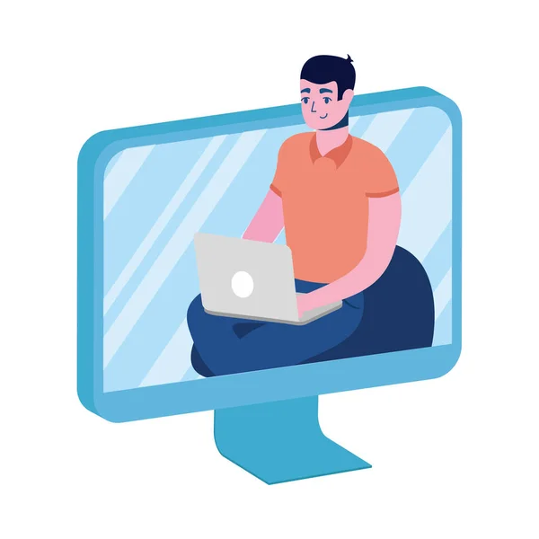 Man avatar on computer in video chat vector design — Stock Vector
