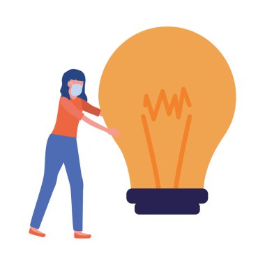 Maskeli ve ampul vektör tasarımlı kadın